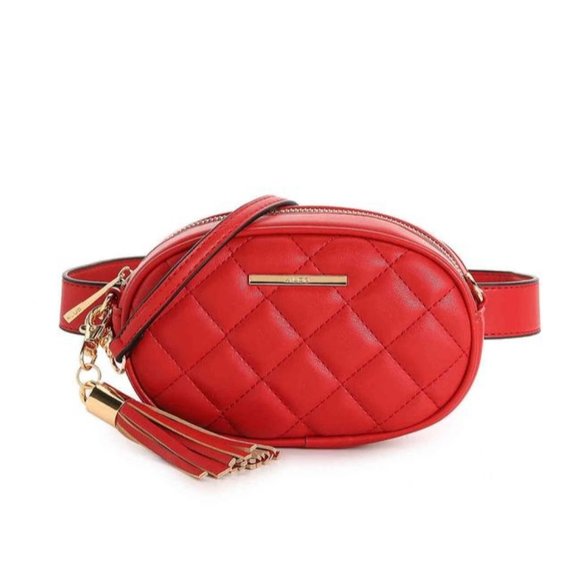 ALDO Quilted Red Faux Leather Crossbody Belt Bag Crossbody Bags